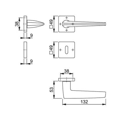 Maniglia Hoppe Macau rosetta e bocchetta quadre 49x49 mm