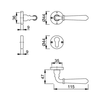 Maniglia Hoppe Elba rosetta e bocchetta tonde d. 44 mm foro cilindro