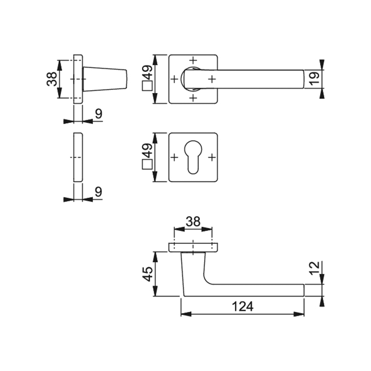Maniglia Hoppe Dallas rosetta e bocchetta quadre 49x49mm foro cilindro