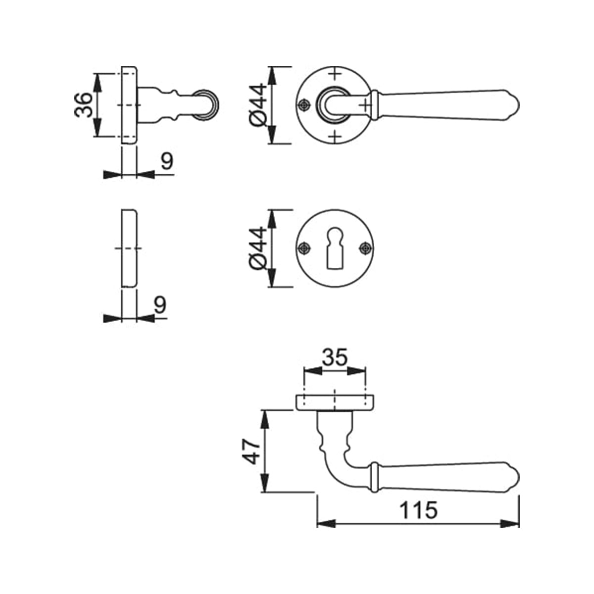 Maniglia Hoppe Elba rosetta e bocchetta tonde d. 44 mm