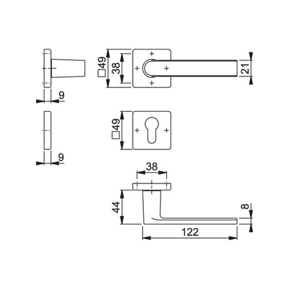 Maniglia porte Hoppe Los Angeles con rosetta quadra foro cilindro 49x49 mm