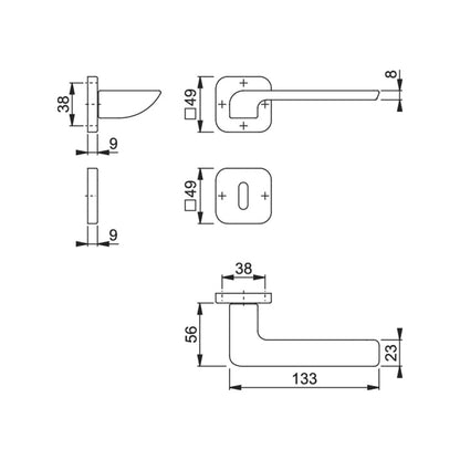 Maniglia Hoppe Venezia rosetta e bocchetta quadre 49x49 mm
