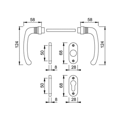 Maniglia Hoppe Lisboa rosetta e bocchetta ovali 28x68 mm foro cilindro