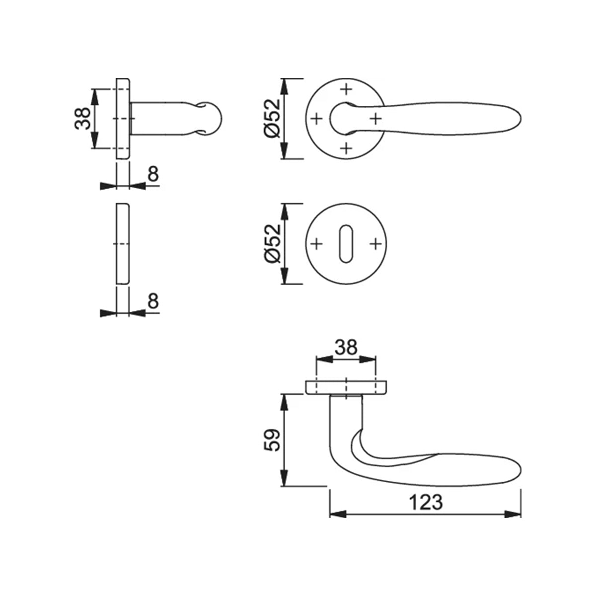 Maniglia Hoppe Verona rosetta e bocchetta tonde 52 mm acciaio inox