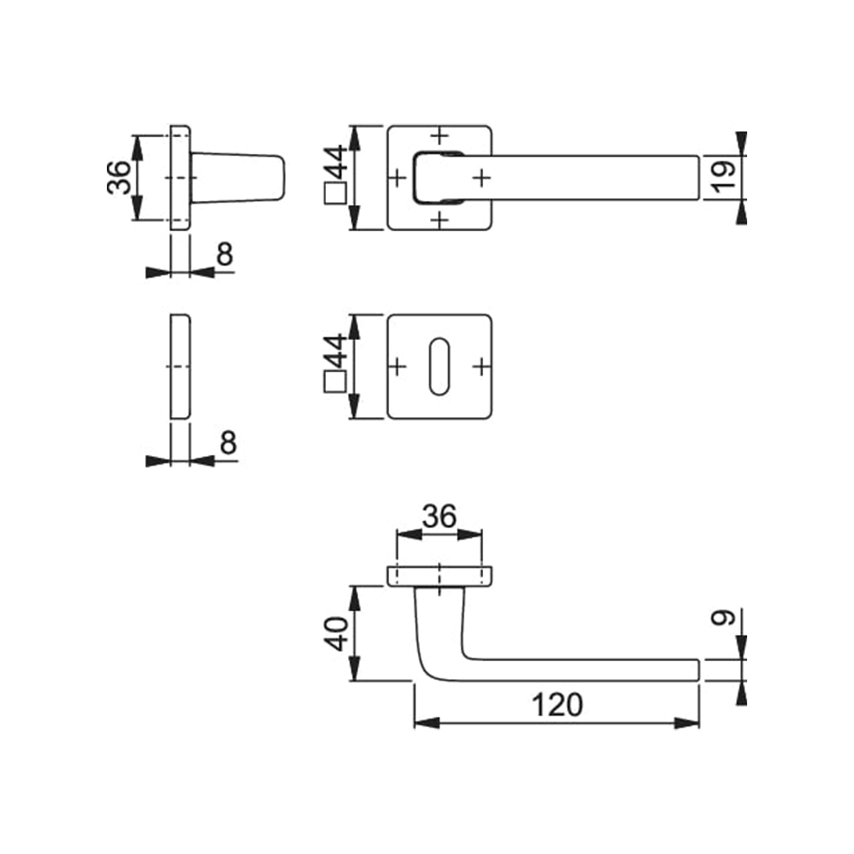 Maniglia Hoppe Dublin rosetta e bocchetta quadre 44x44 mm cromo lucido
