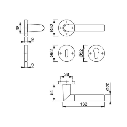 Maniglia Hoppe Lecce rosetta e bocchetta tonde d. 52 mm cromo lucido e titanio opaco