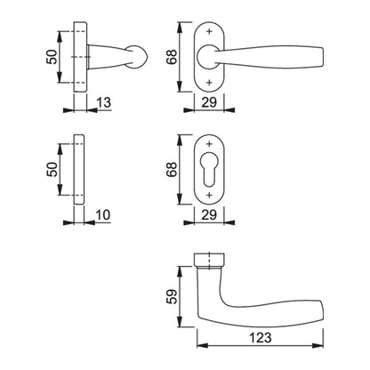 Maniglia Hoppe Vitoria rosetta e bocchetta ovali 29x68 mm foro cilindro