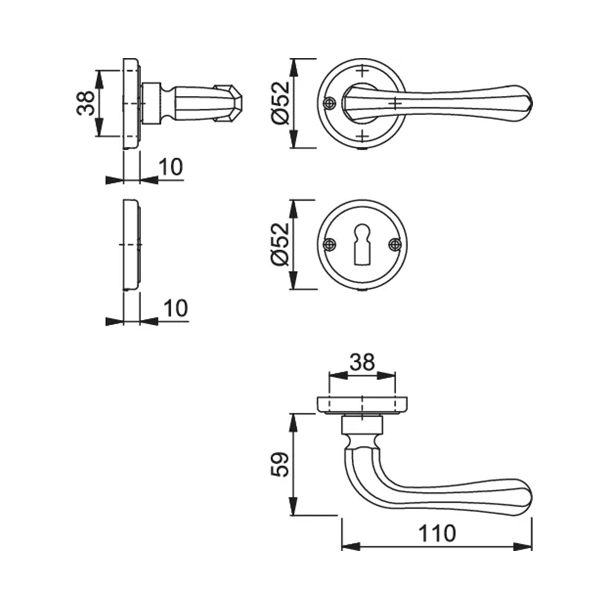 Maniglia Hoppe Valencia rosetta e bocchetta tonde diametro 52 mm