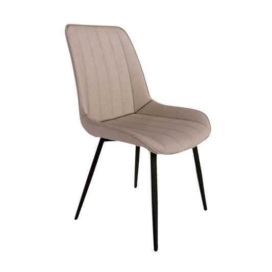 Sedia per tavolo da pranzo in tessuto beige con gambe in metallo nero