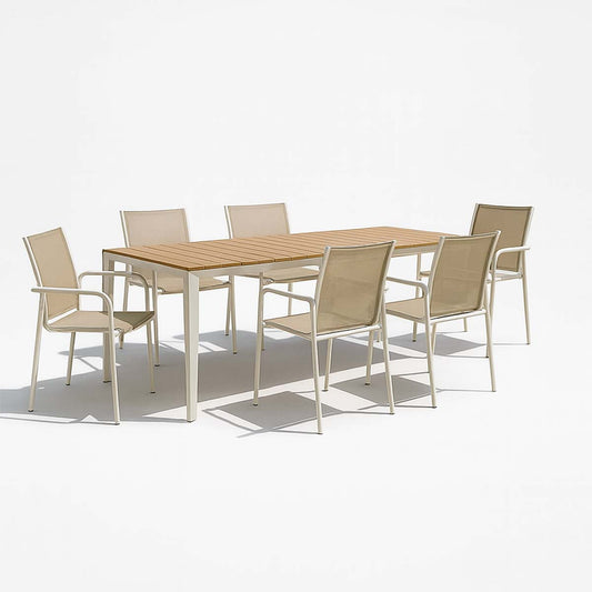 Set tavolo allungabile effetto polywood e 6 sedie grigio