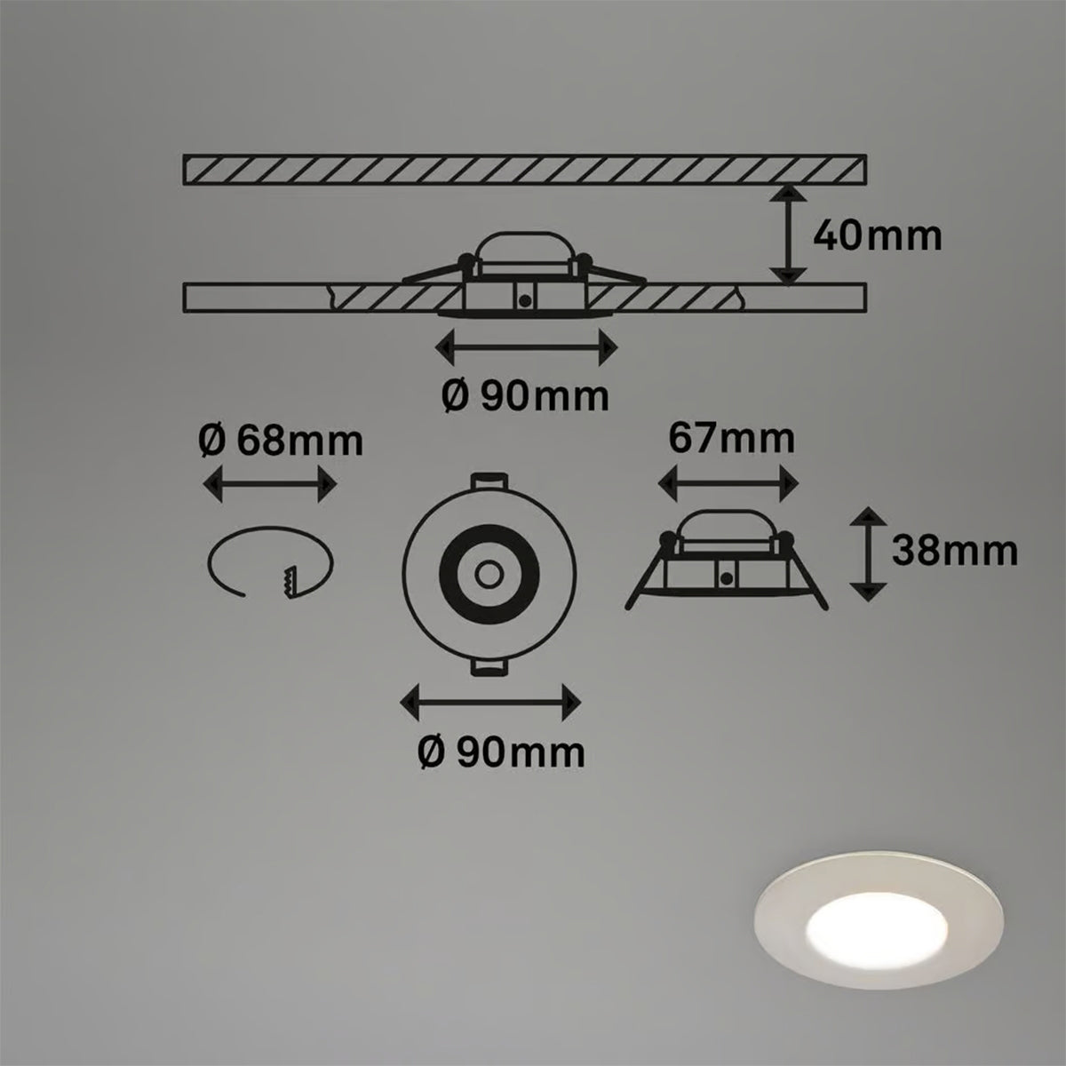 Set 3 faretti LED da incasso CTS luce selezionabile 4,9W 580lm
