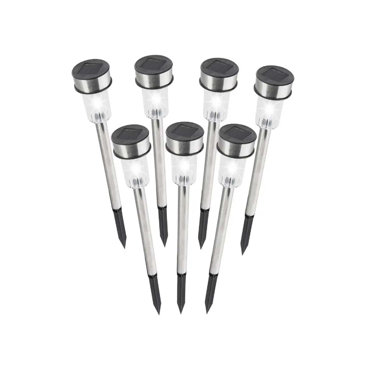 Set 7 lampade solari da giardino in acciaio inox altezza 36 cm