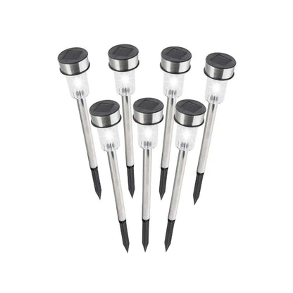 Set 7 lampade solari da giardino in acciaio inox altezza 36 cm