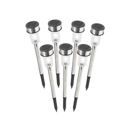 Set 7 lampade solari da giardino in acciaio inox altezza 36 cm