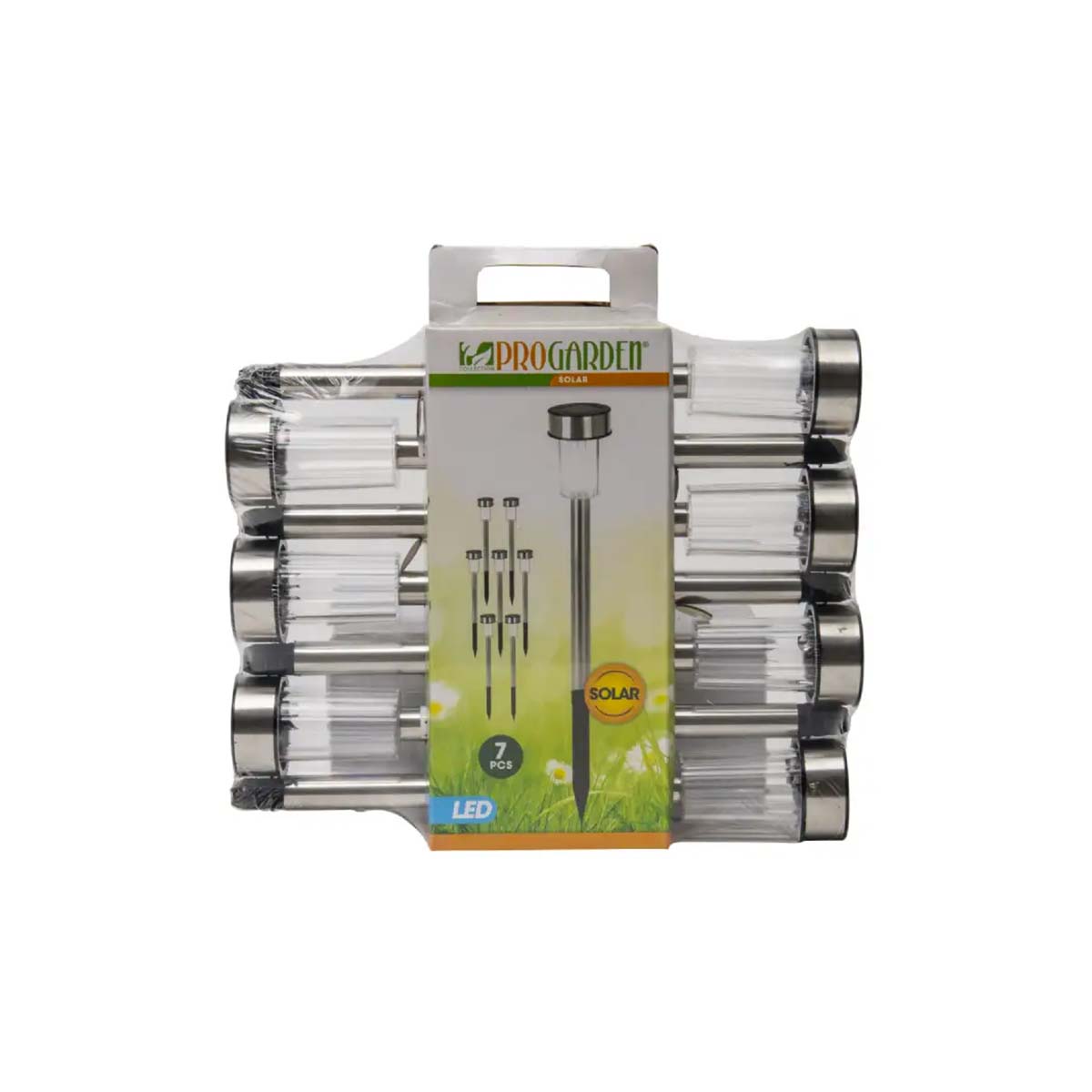 Set 7 lampade solari da giardino in acciaio inox altezza 36 cm