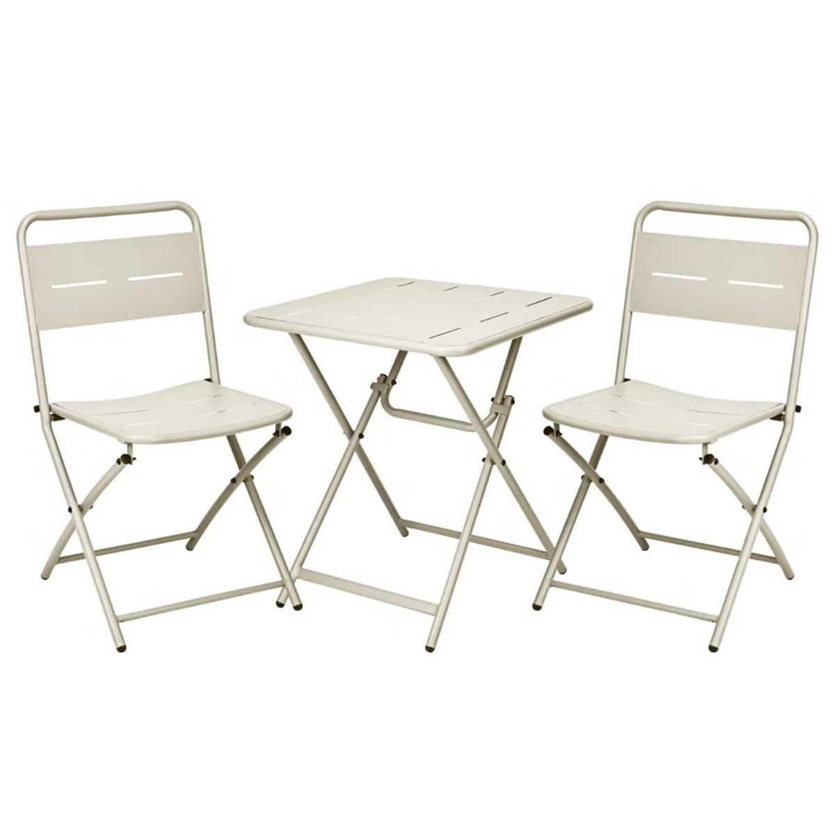 Set Bistrot in metallo beige pieghevole salvaspazio tavolino e 2 sedie