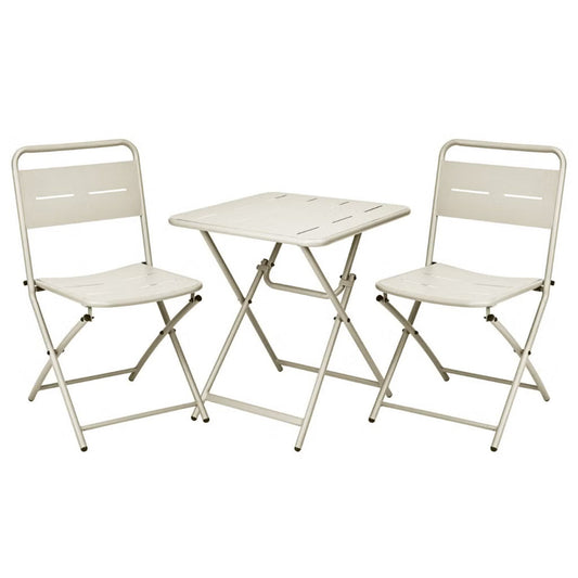 Set Bistrot in metallo beige pieghevole salvaspazio tavolino e 2 sedie