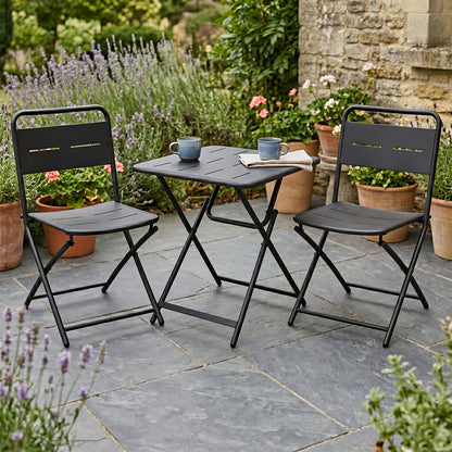 Set Bistrot in metallo nero pieghevole salvaspazio tavolino e 2 sedie