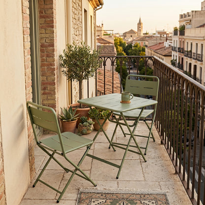 Set Bistrot in metallo verde pieghevole salvaspazio tavolino e 2 sedie