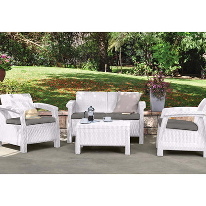 Set da giardino in resina divano poltrone e tavolino bianco Corfu Lounge Keter
