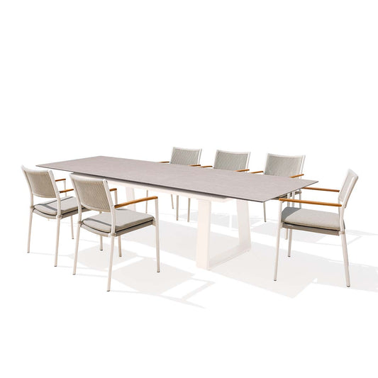 Set in alluminio tavolo e 6 sedie grigio e bianco Malaga