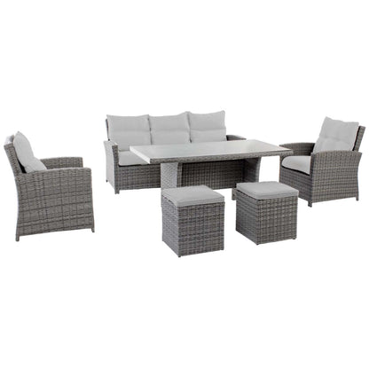 Set da giardino in rattan con divano due poltrone e tavolo grigi Negara