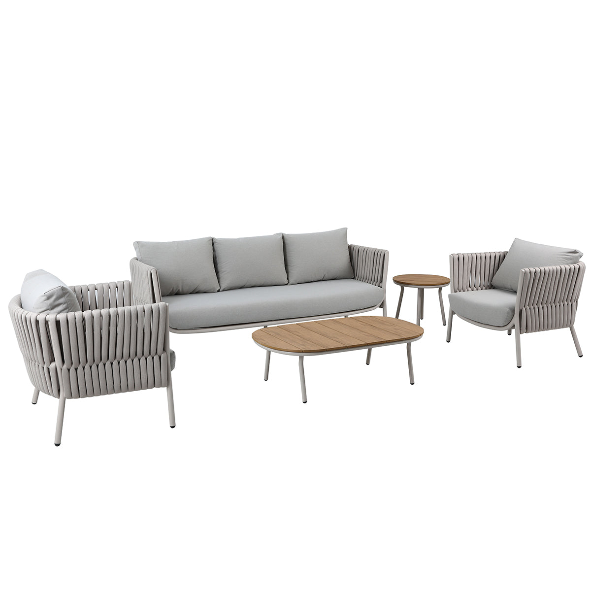 Set da giardino Amalfi in alluminio beige con divano 3 posti due poltrone e due tavolini