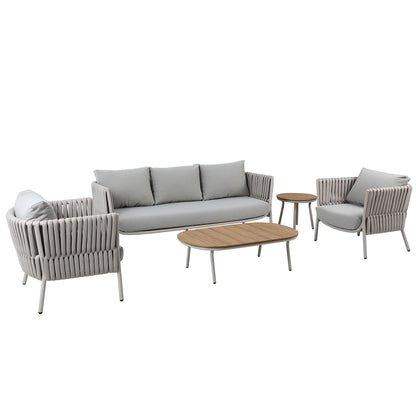 Set da giardino Amalfi in alluminio beige con divano 3 posti due poltrone e due tavolini