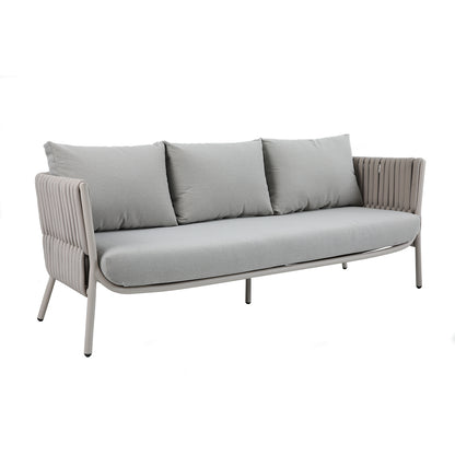 Set da giardino Amalfi in alluminio beige con divano 3 posti due poltrone e due tavolini