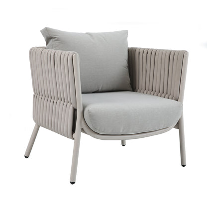 Set da giardino Amalfi in alluminio beige con divano 3 posti due poltrone e due tavolini