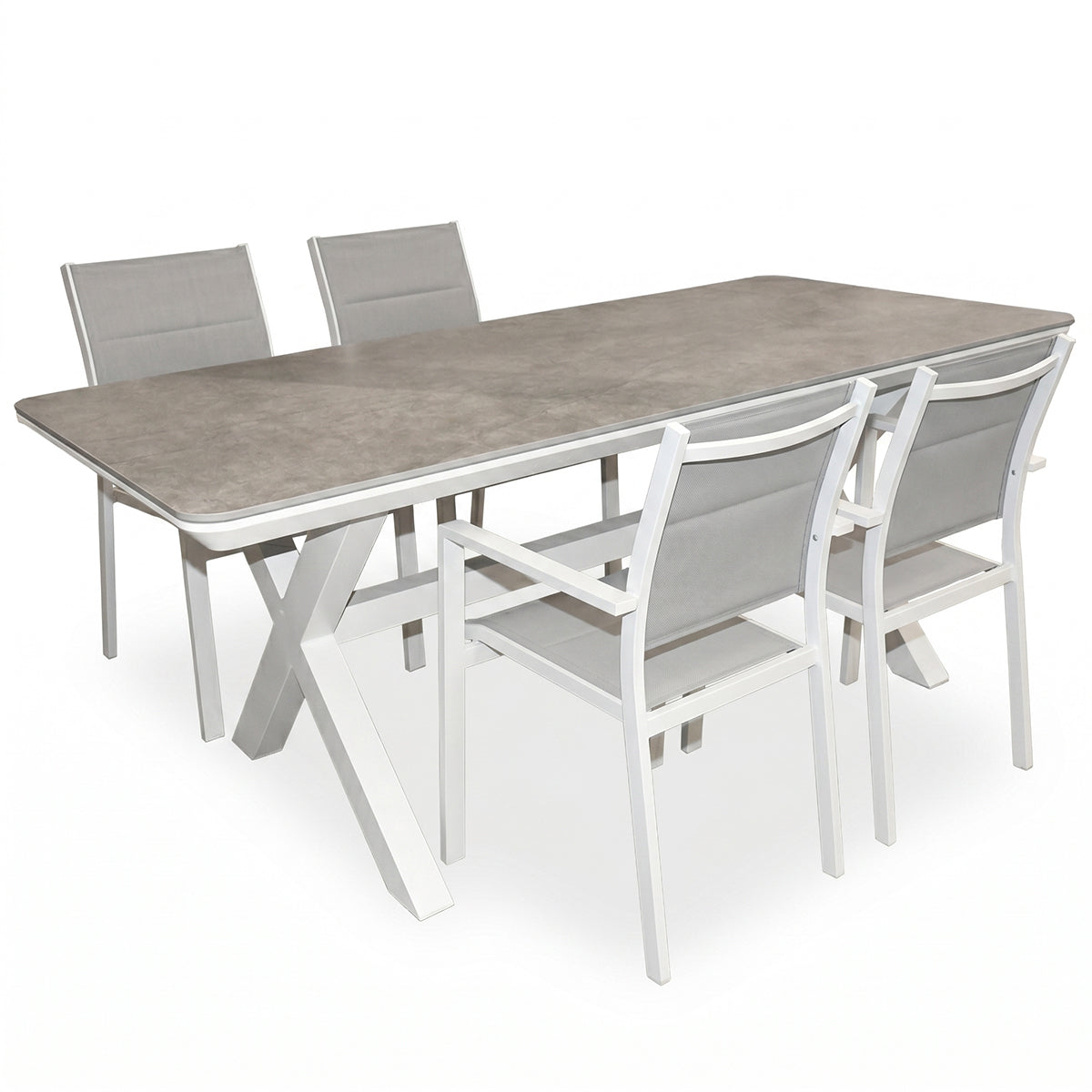 Set da giardino con tavolo e quattro sedie bianco e grigio Malibu