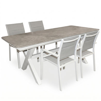 Set da giardino con tavolo e quattro sedie bianco e grigio Malibu