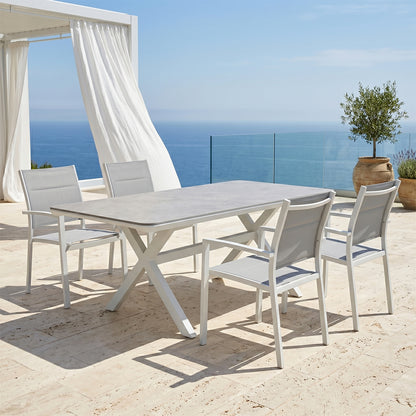 Set da giardino con tavolo e quattro sedie bianco e grigio Malibu