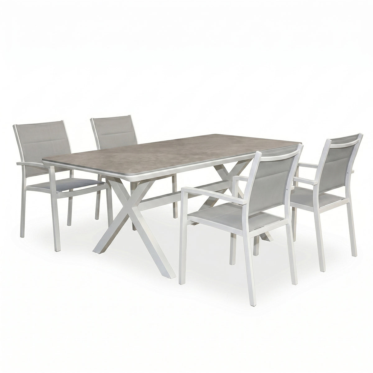 Set da giardino con tavolo e quattro sedie bianco e grigio Malibu