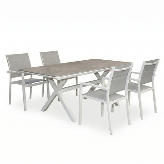 Set da giardino con tavolo e quattro sedie bianco e grigio Malibu