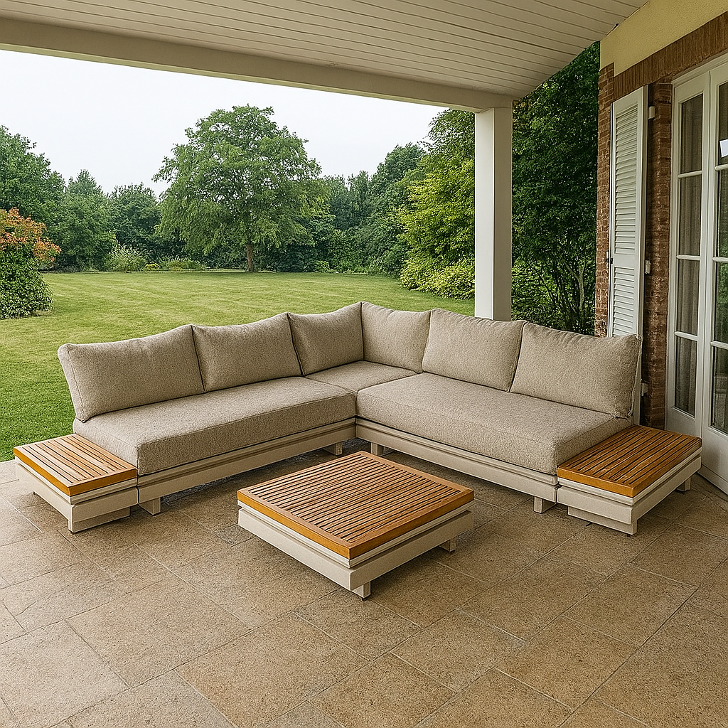 Set da giardino in alluminio 6 pezzi con cuscini colore beige Riviera