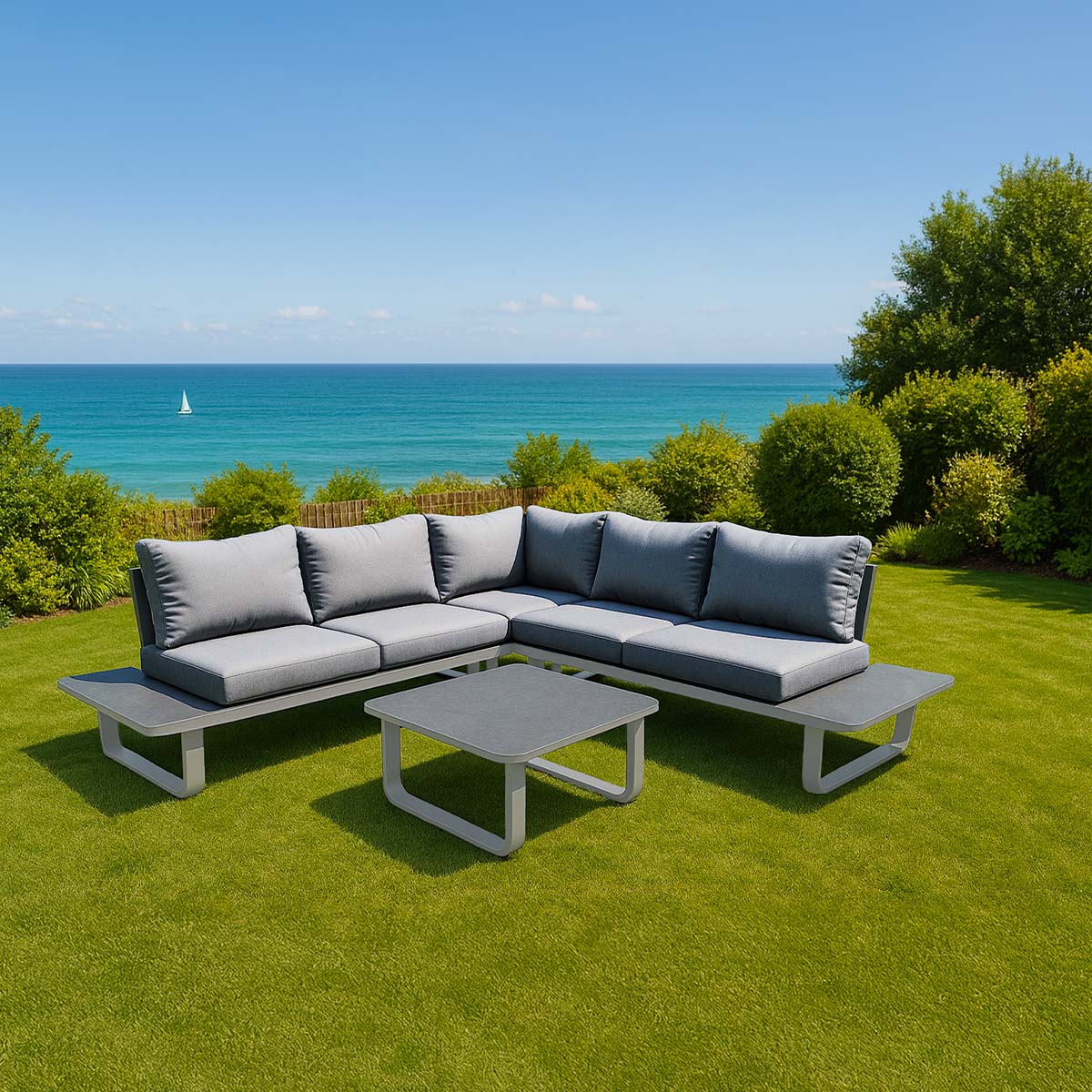 Set da giardino in alluminio bianco e grigio con cuscini Tulum