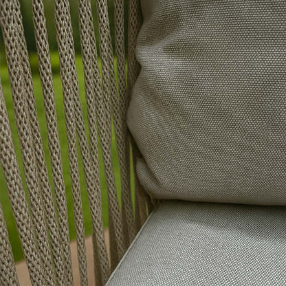 Set da giardino in alluminio e corda con divano poltrone e tavolino