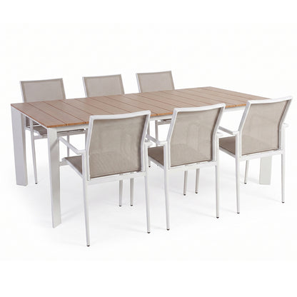 Set tavolo allungabile effetto polywood e 6 sedie grigio