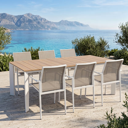 Set tavolo allungabile effetto polywood e 6 sedie grigio