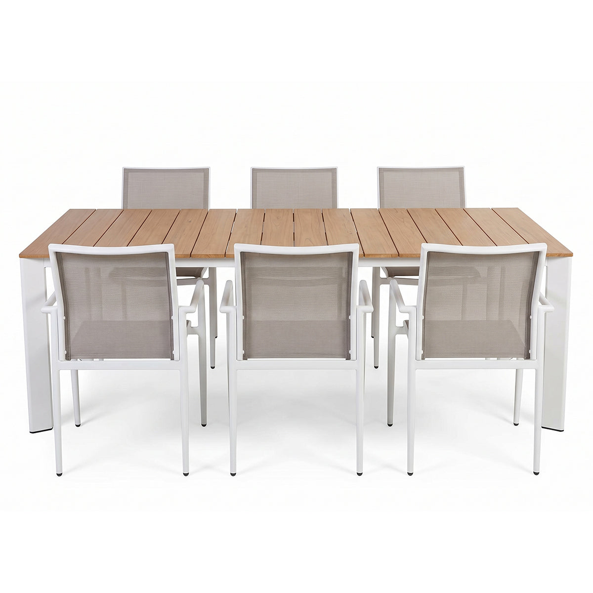 Set tavolo allungabile effetto polywood e 6 sedie grigio