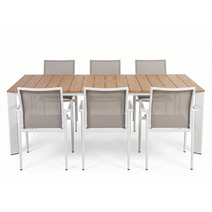 Set tavolo allungabile effetto polywood e 6 sedie grigio