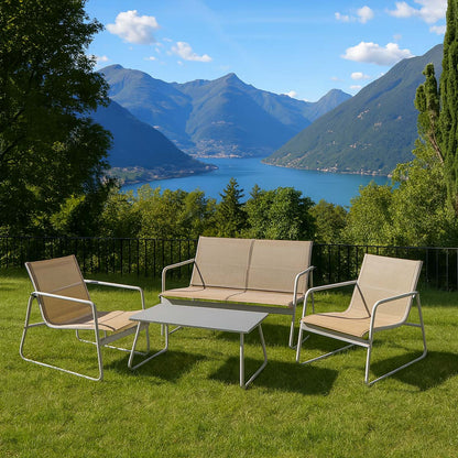 Set da giardino metallo due poltrone divano con tavolino tortora Tropea