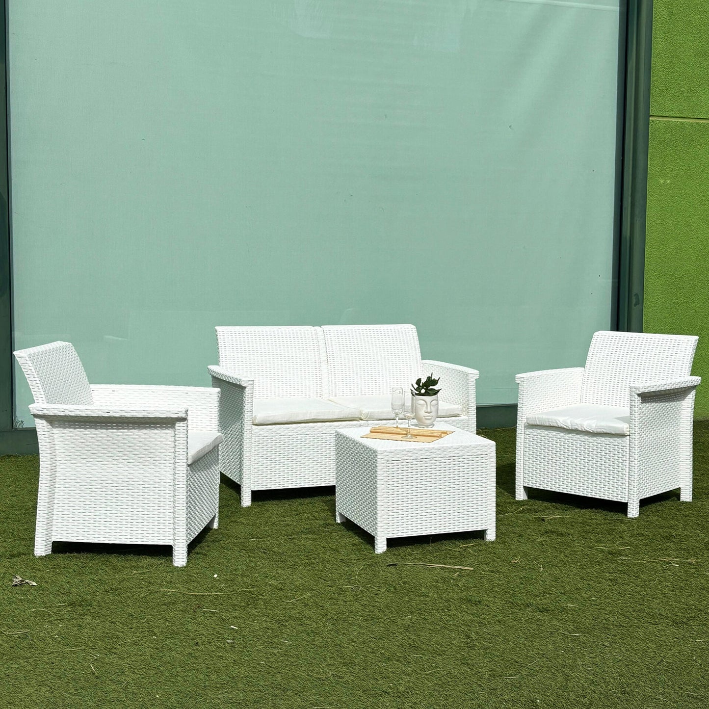 Set da giardino effetto rattan 2 poltrone divano e tavolino Dolcefarniente