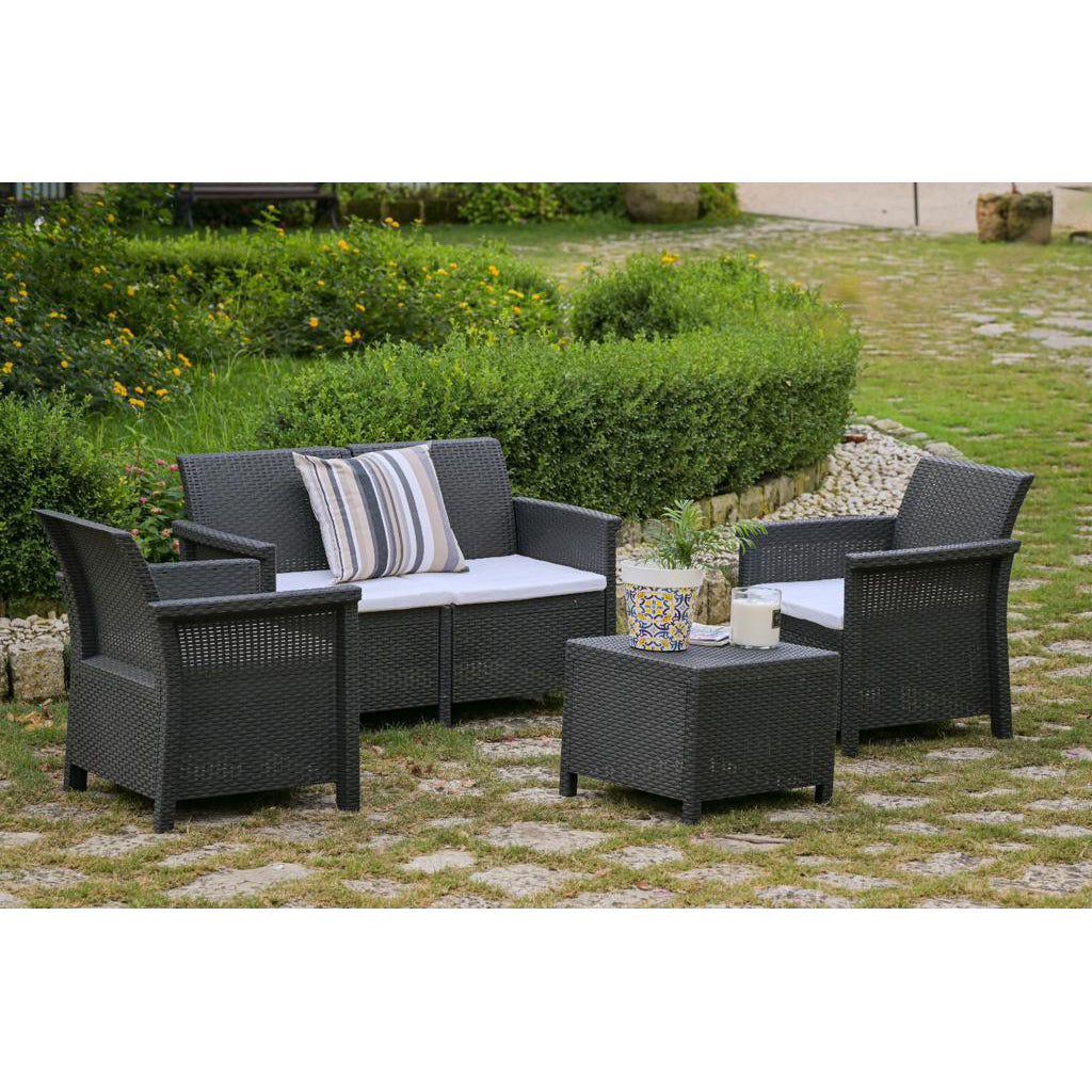 Set da giardino effetto rattan 2 poltrone divano e tavolino Dolcefarniente