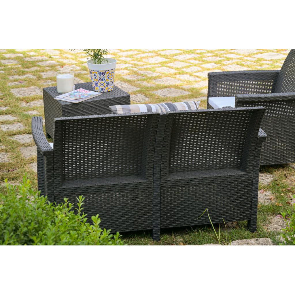 Set da giardino effetto rattan 2 poltrone divano e tavolino Dolcefarniente