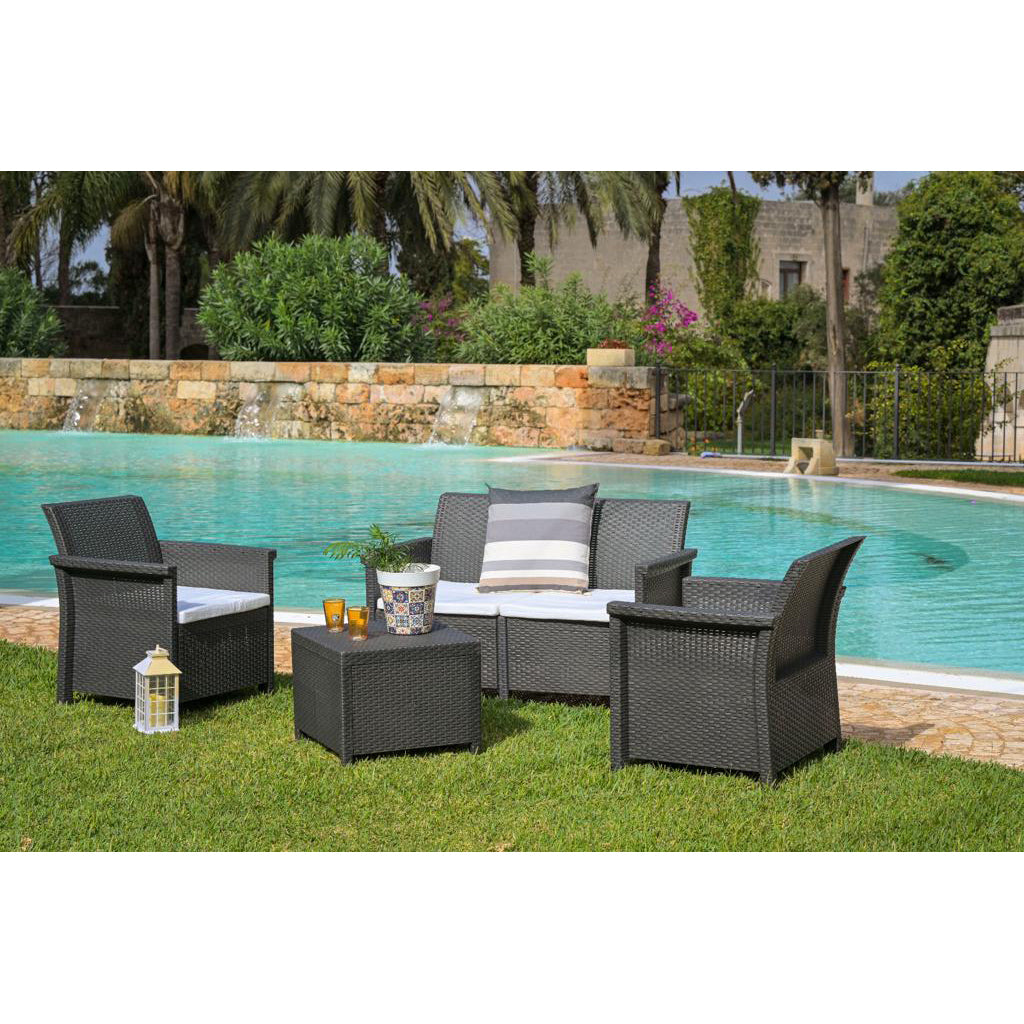 Set da giardino effetto rattan 2 poltrone divano e tavolino Dolcefarniente