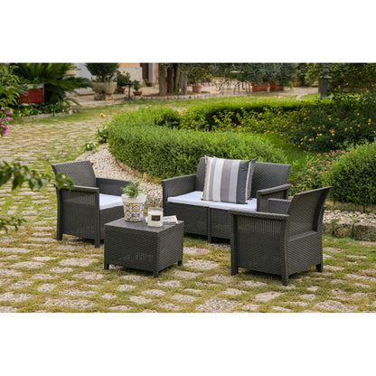 Set da giardino effetto rattan 2 poltrone divano e tavolino Dolcefarniente