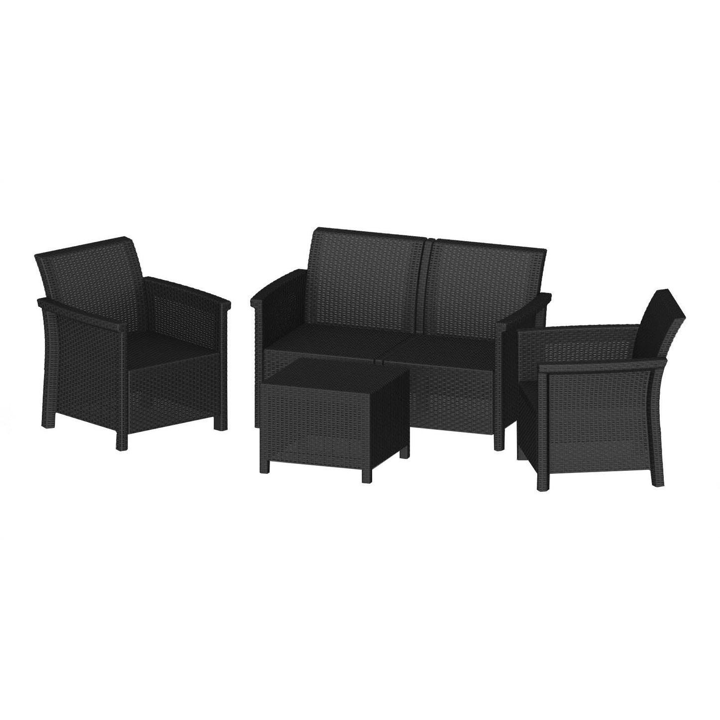 Set da giardino effetto rattan 2 poltrone divano e tavolino Dolcefarniente