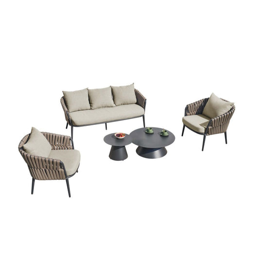 Set da giardino 5 pezzi tortora e nero con cuscini beige Arcadia